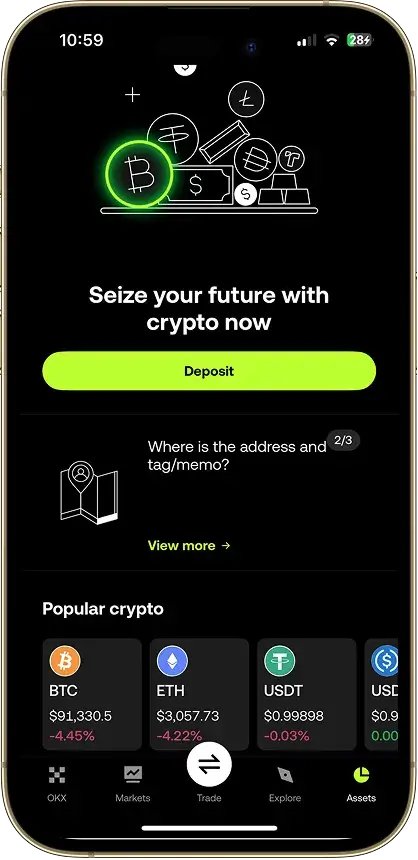 OKX 手机应用首页截图